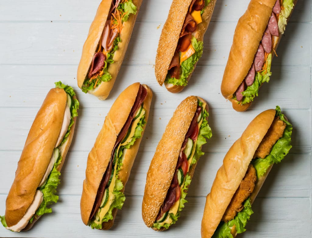 sub sandwiches made from artisan bread and roll production